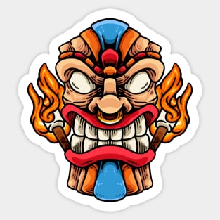 Tiki Mask And Fire Sticker